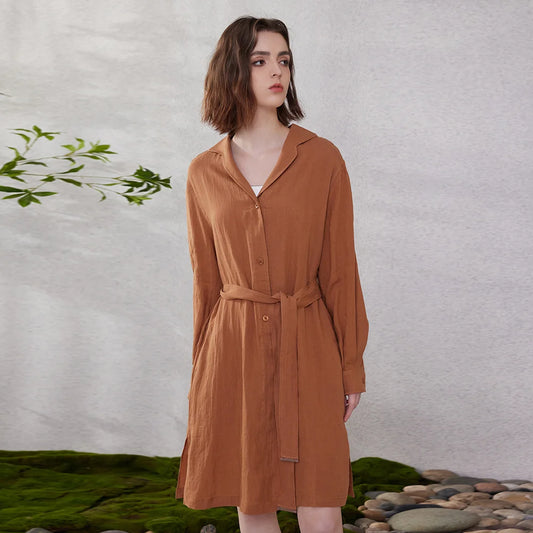K2059L Luxury Brand Clothing for Women Ladies Shirt Dress Blouse Dresses 100% Pure Linen Clothes