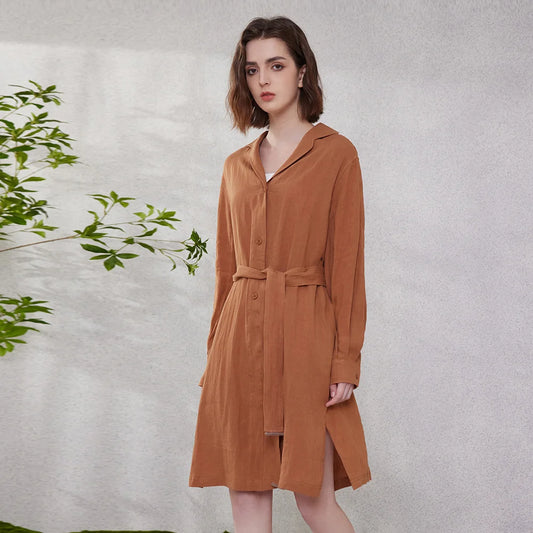 K2059L Luxury Brand Clothing for Women Ladies Shirt Dress Blouse Dresses 100% Pure Linen Clothes