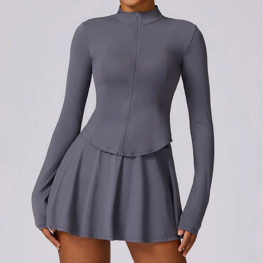 Yoga Set Gym Sportswear Women'S Long Sleeved Top with Ice Silk Cool Breathable Sun Protection Clothing Yoga Coat Short Skirt